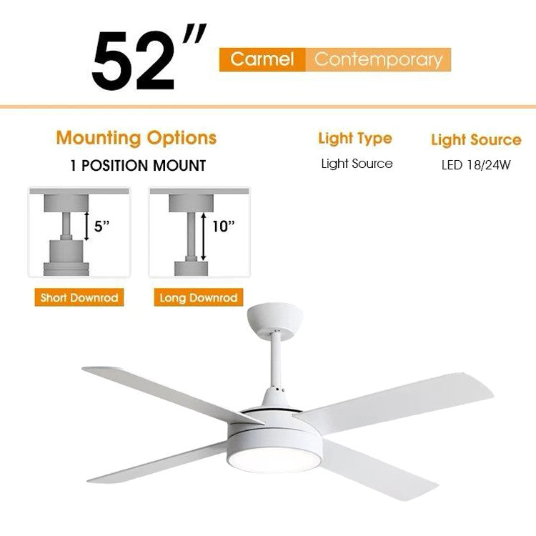 Ventilador de Techo 4 Aspas Blanco con Luz Led