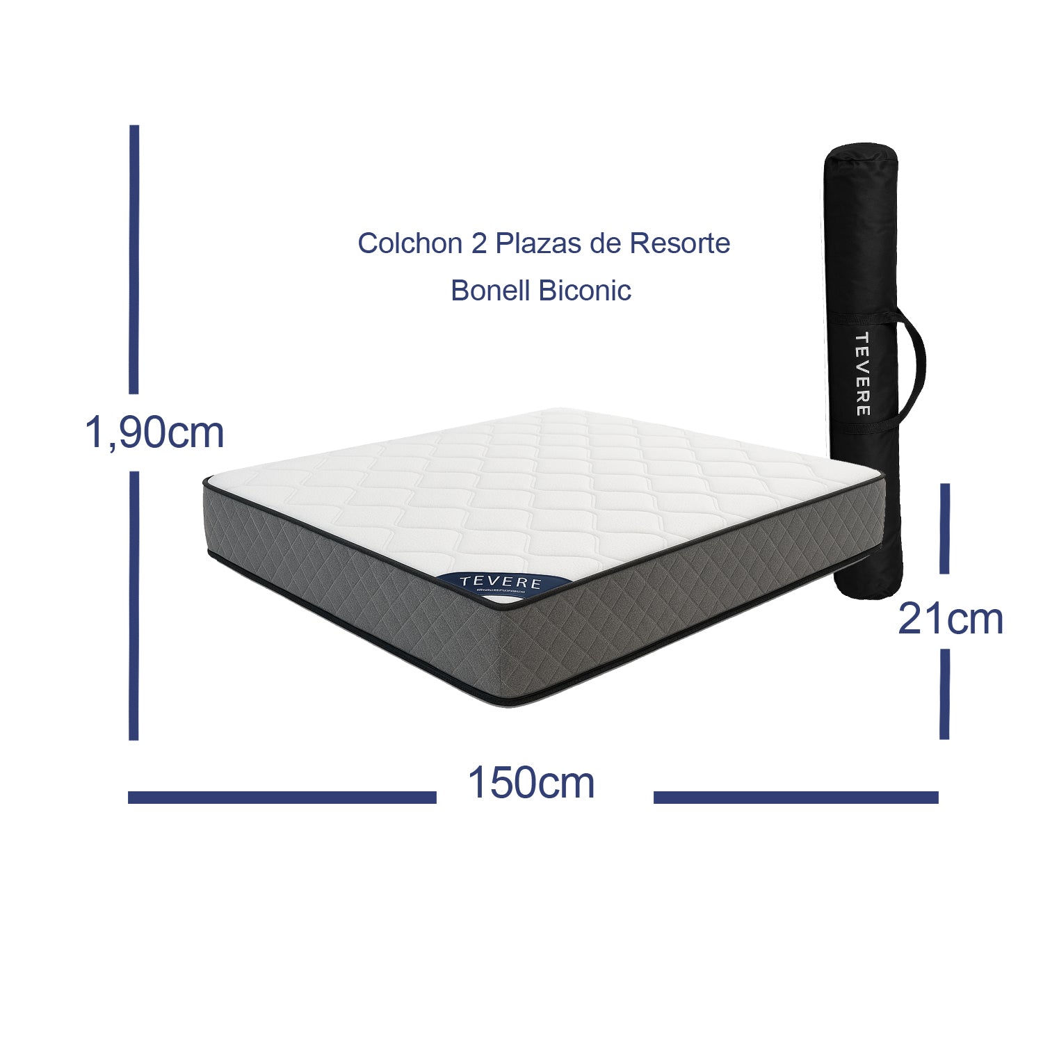 Colchón 2 Plazas Resorte Tevere Altura 20cm